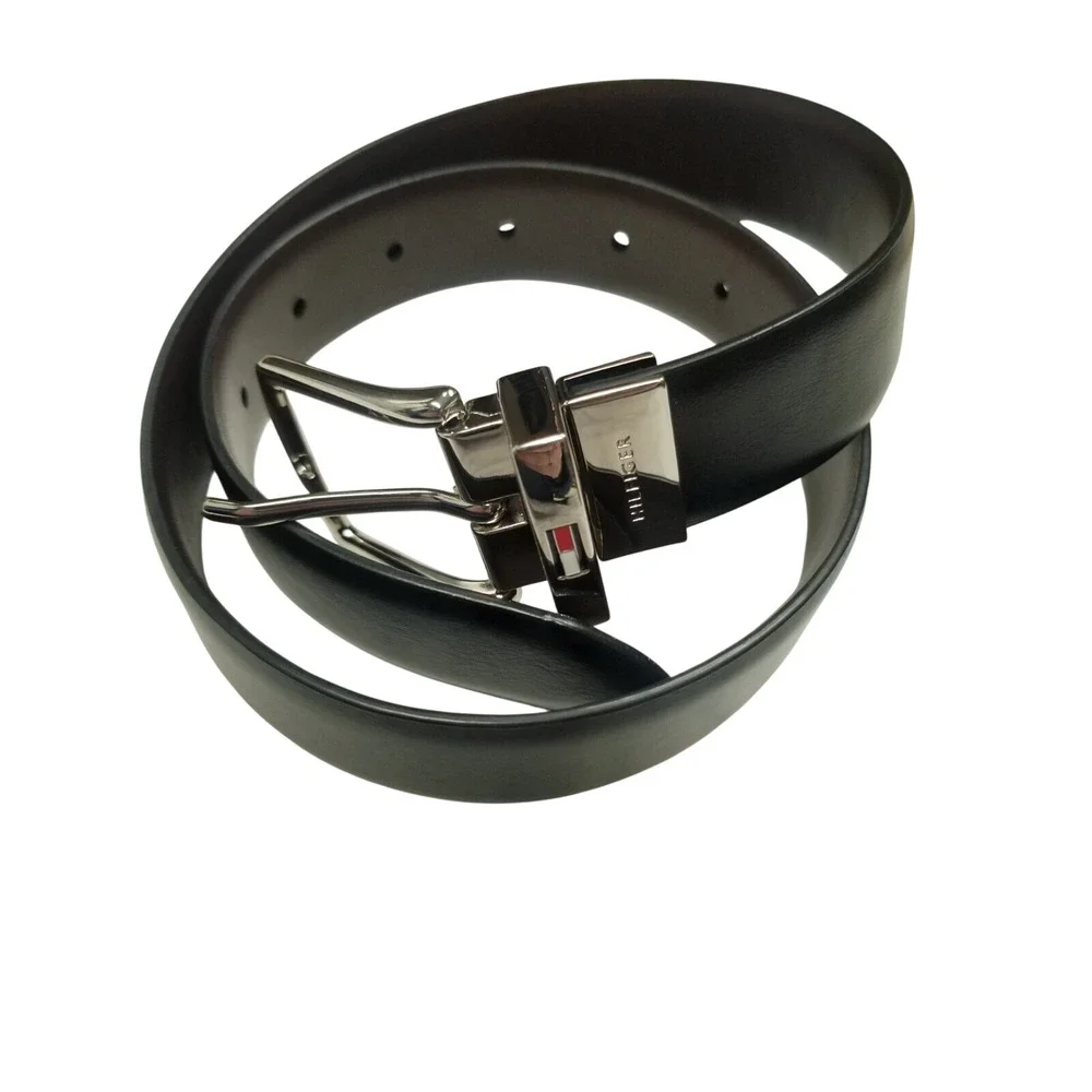Tommy Hilfiger Reversible Belt Youth Handcrafted‎ S 22-24 Black Brown Silver